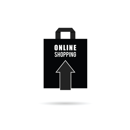 shopping paper bag in black color illustration on whiteのイラスト素材