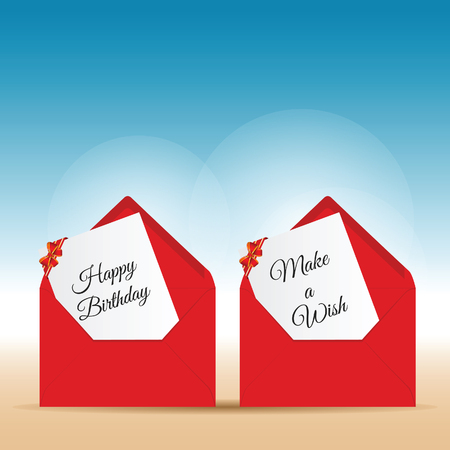 happy birthday with wishes in red letter envelope design illustraton in colorfulのイラスト素材