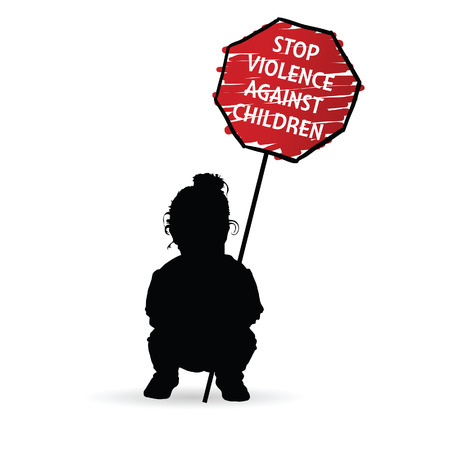 child silhouette with sign of stop violence against children design illustrationのイラスト素材