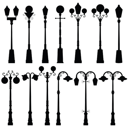 street light ancient set in black color design illustrationのイラスト素材
