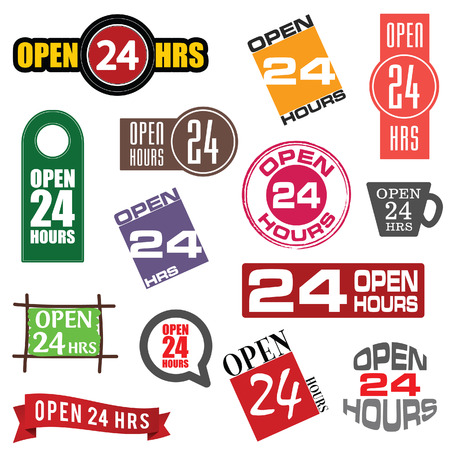24 hour service icon element set illustration in colorfulのイラスト素材