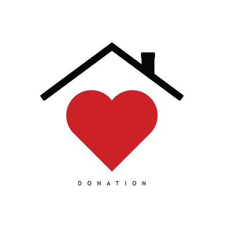 donate symbol with red heart and roof illustration in colorfulのイラスト素材