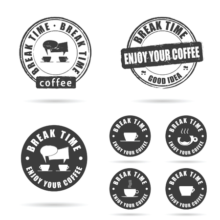 coffee break icon with grunge rubber set art illustrationのイラスト素材
