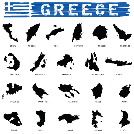 greek island paradise set in black color illustration on whiteのイラスト素材