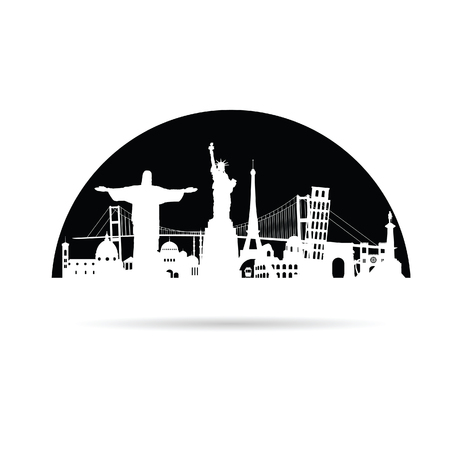 travel symbol with tourist attraction vector on blackのイラスト素材