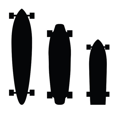 skateboard and longboard object vector silhouette blackのイラスト素材