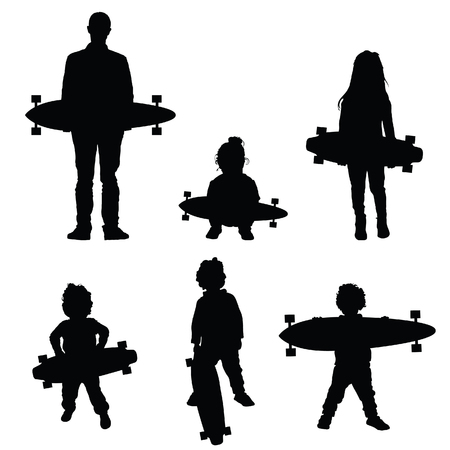 people holding skateboard vector silhouette on white backgroundのイラスト素材