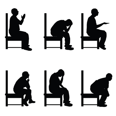 man silhouette sitting on chair in various poses set art illustrationのイラスト素材