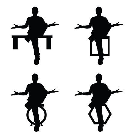 man silhouette sitting set in black color art illustrationのイラスト素材