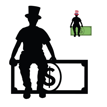 man silhouette sitting on dollar art illustrationのイラスト素材