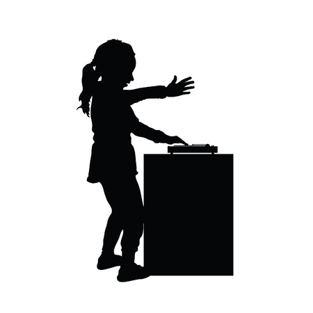 child happy silhouette play music illustration in blackのイラスト素材