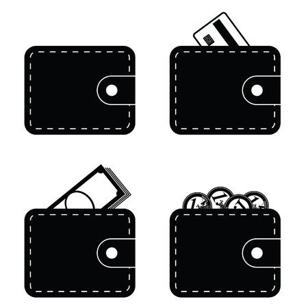 wallet with credit card and money set art illustrationのイラスト素材
