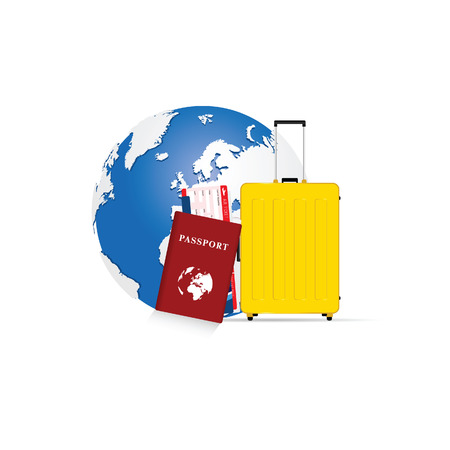 travel symbol passport and yellow bag with planetのイラスト素材