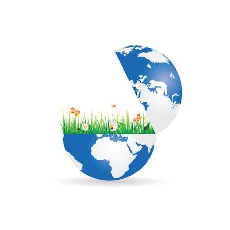 flower and grass in planet earth illustration in colorfulのイラスト素材