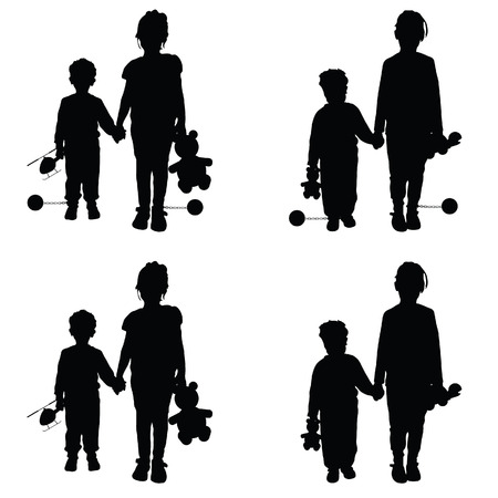 children silhouette with toys set illustrationのイラスト素材
