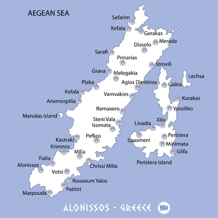 Island of alonissos in greece white map and blue background illustration in colorful.のイラスト素材