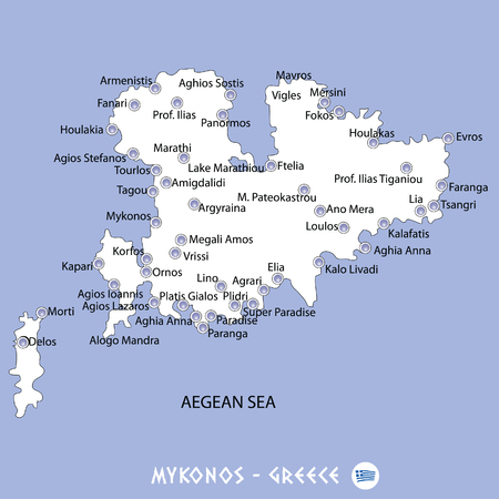 Island of mykonos in greece white map and blue background illustration in colorful.のイラスト素材
