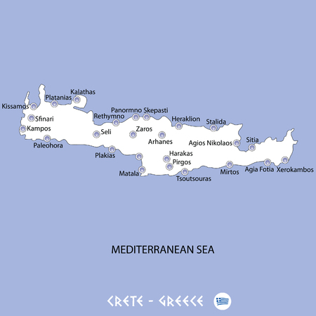 Island of crete in greece white map and blue background illustration in colorful.のイラスト素材