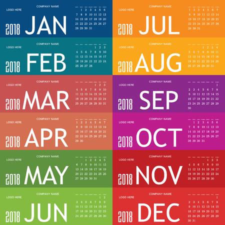calendar for year 2018 with color card set oneのイラスト素材