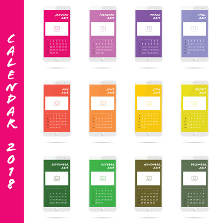 calendar for year 2018 with white mobile phone illustrationのイラスト素材