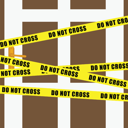 do not cross tape on door art illustrationのイラスト素材