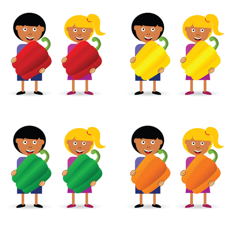 Children holding pepper illustrationのイラスト素材