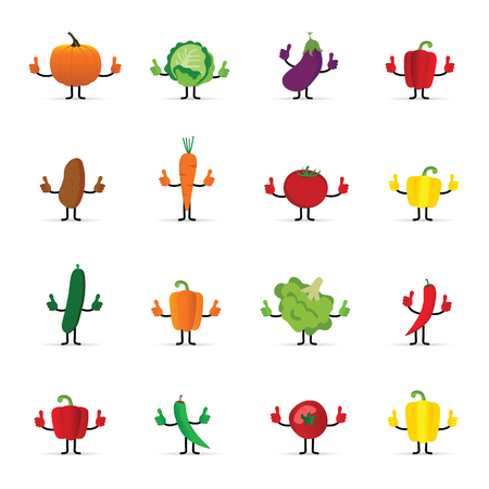 Vegetables cartoon with hands illustration in colorful.のイラスト素材