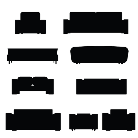 bed furniture set illustration in black colorのイラスト素材