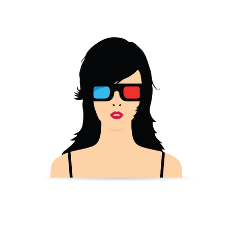 woman face with 3d movies glasses art illustrationのイラスト素材