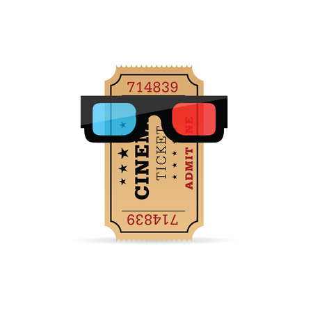 cinema ticket with 3d movie glasses illustration in colorfulのイラスト素材