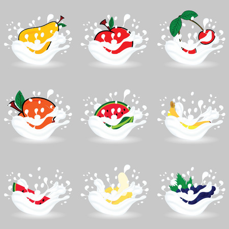Fruit in milk illustration art on grey backgroundのイラスト素材