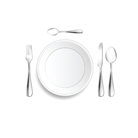 Plate and cutlery setting in silver illustration on white background.のイラスト素材