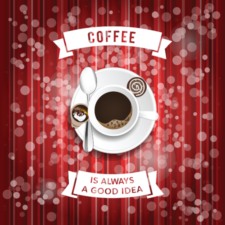 coffee poster illustration on red backgroundのイラスト素材