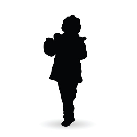 child with hat poses black silhouette on whiteのイラスト素材