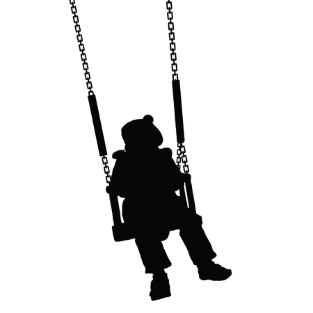 Child swinging vector black silhouette on whiteのイラスト素材