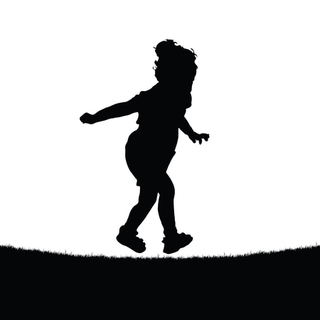 A child runs in the park silhouette on white backgroundのイラスト素材