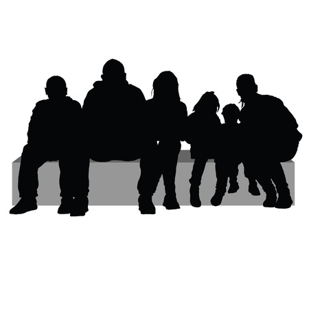 A group of people sitting on a stone silhouetteのイラスト素材