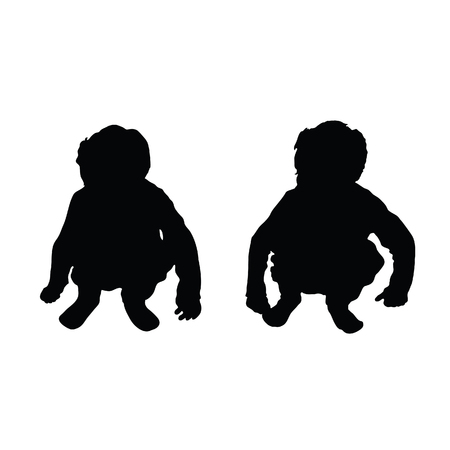 child squat silhouette black vector on white backgroundのイラスト素材