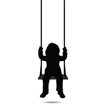 Silhouette of a child swinging on a white backgroundのイラスト素材