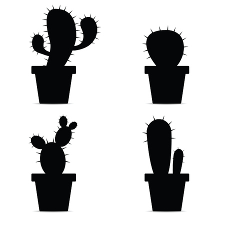 cactus in pots black silhouette vector illustration on whiteのイラスト素材