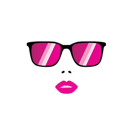girl illustration vector face with sunglasses on whiteのイラスト素材