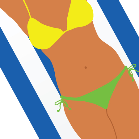 girl on towel in yellow and green bikini vector illustrationのイラスト素材