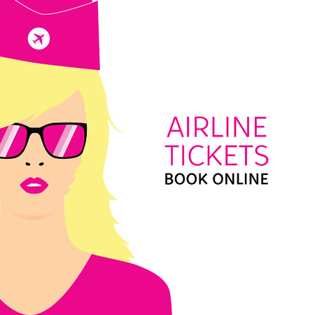 stewardess blonde in pink uniforms art with booking online ticketのイラスト素材