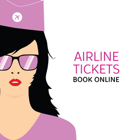 stewardess black in violet uniforms art with booking online ticketのイラスト素材