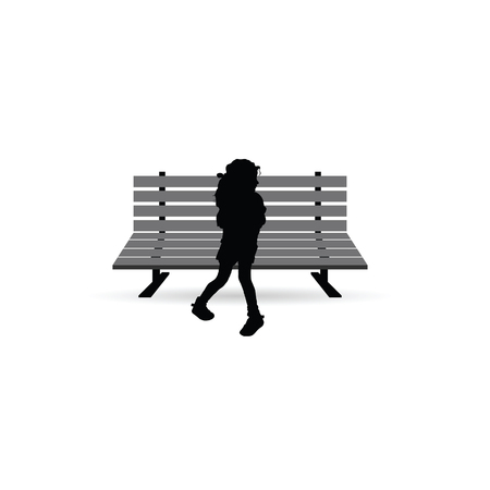 girl silhouette little and sweet on bench art illustrationのイラスト素材