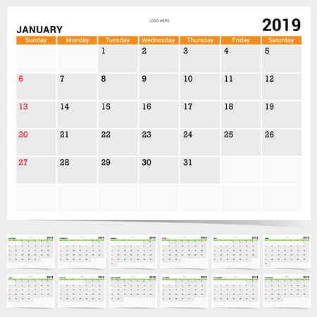 calendar 2019 diary art illustrationのイラスト素材