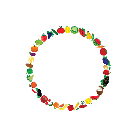 fruit and vegetable circle art illustrationのイラスト素材