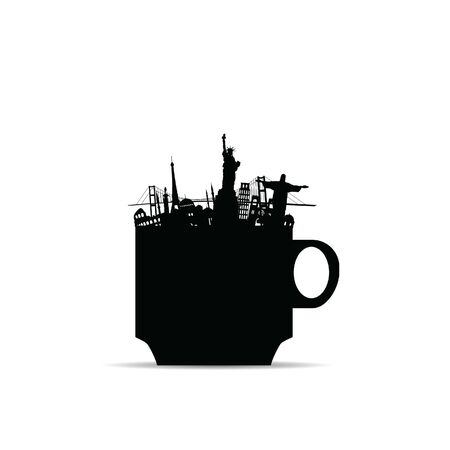 cup of coffee with historic famous monuments art illustrationのイラスト素材