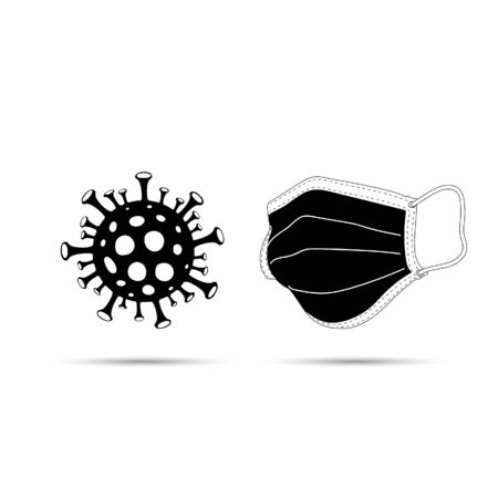 corona virus icon and mask in black illustrationのイラスト素材