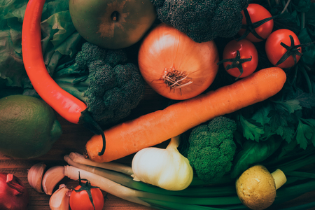 Fresh vegetables for cooking - food background still lifeの写真素材